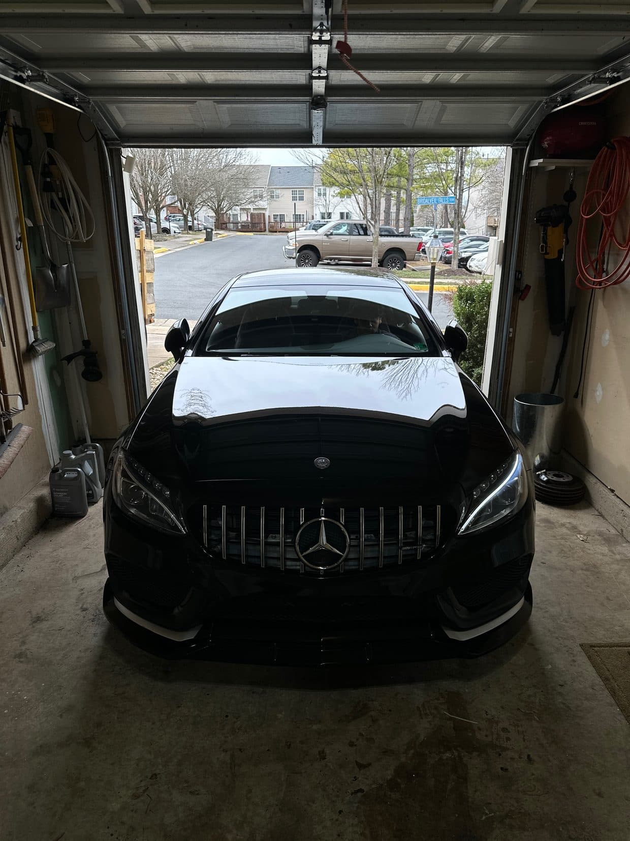 Black Mercedes-Benz S-Class sedan in shop bay, Mercedes service Sterling VA