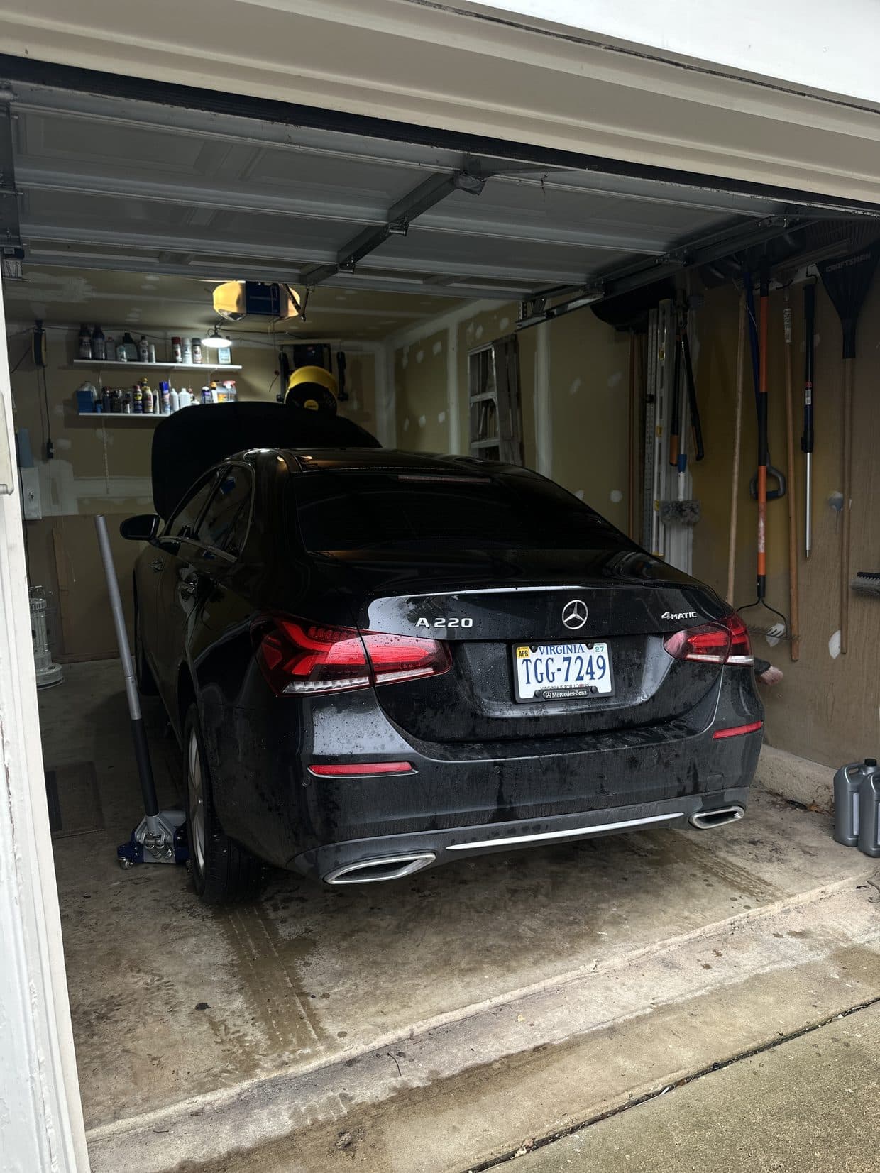 Black Mercedes-Benz E-Class rear in garage, Mercedes service Northern Virginia