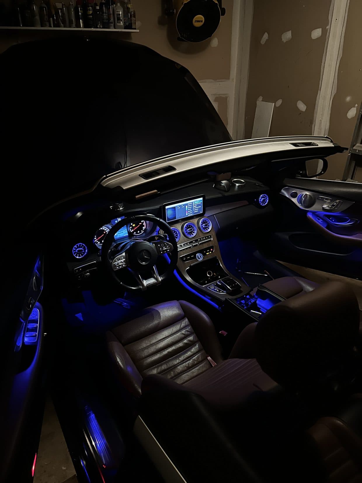 Mercedes interior with ambient lighting, interior detail DMV
